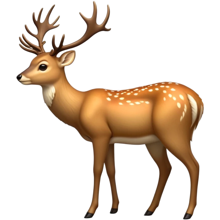 cinematic-[deer]-realistic-full-body-standing on all fours-emoji,-tail-tucked-close,-head-tilted-dramatically,-sleek-[fawn]-fur,-simplified-yet-realistic-focused-features,-highly-detailed,-glowing-with-an-almost-sarcastic-glow big antlers emoji