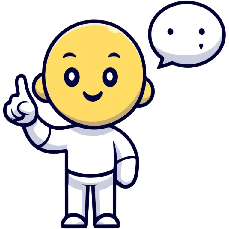 friendly character pointing with YOU speech bubble emoji