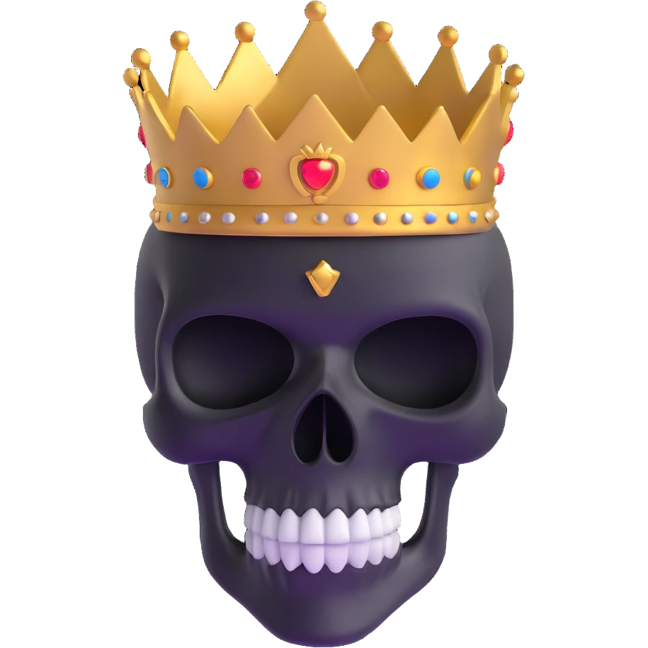 3D skull wearing a ski mask and a golden crown emoji