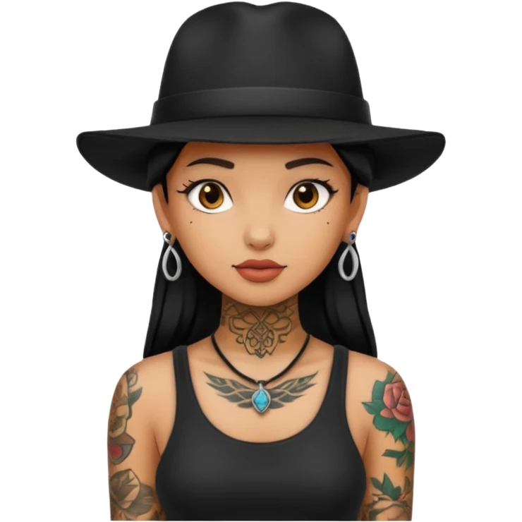 girl have tattoo on her full neck and full body with black hat emoji