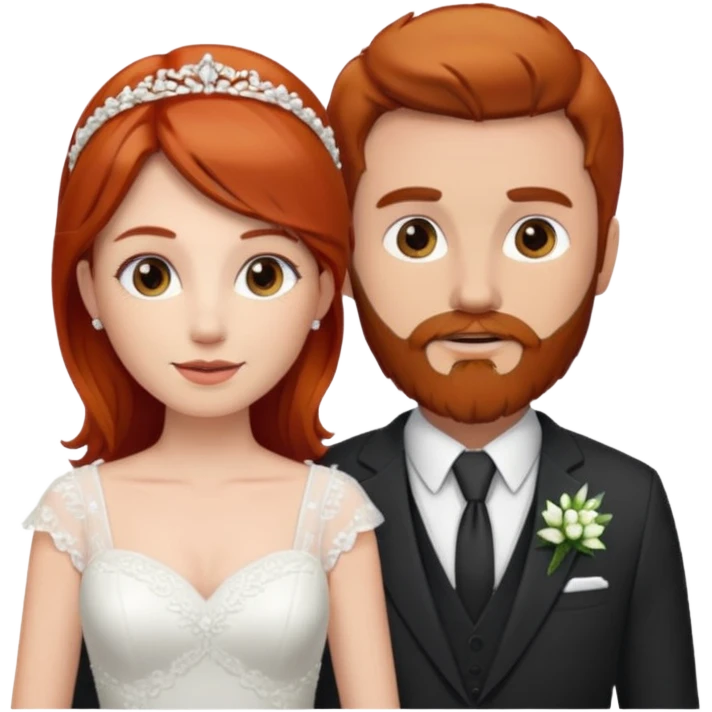 Red hair bride and brown hair groom with beard emoji