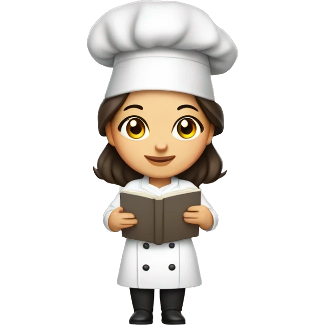 Uzbek cute female chef with cookbook and dark brown hair and brown eyes emoji