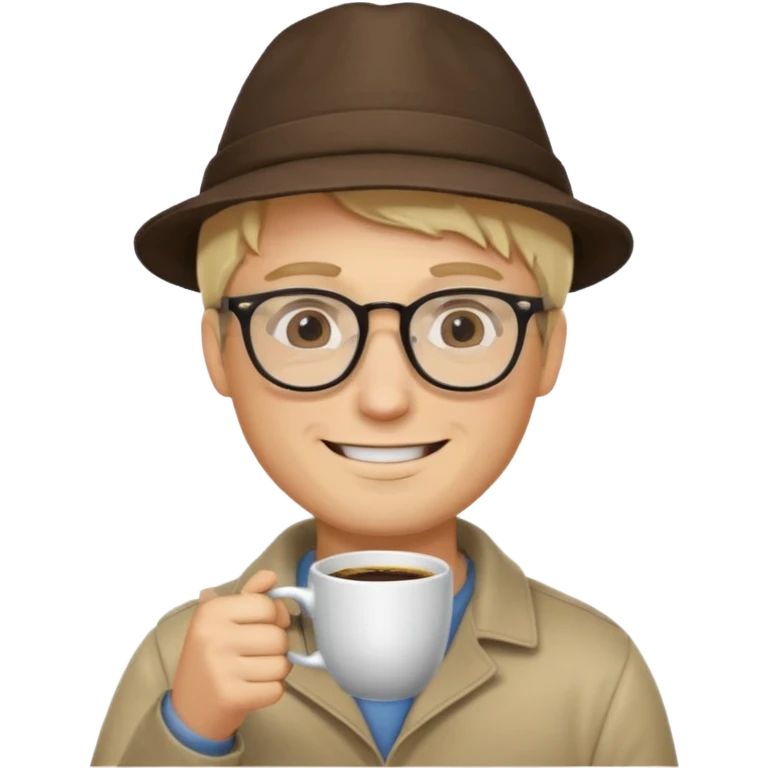 glasses blonde man drink coffe with hat  emoji
