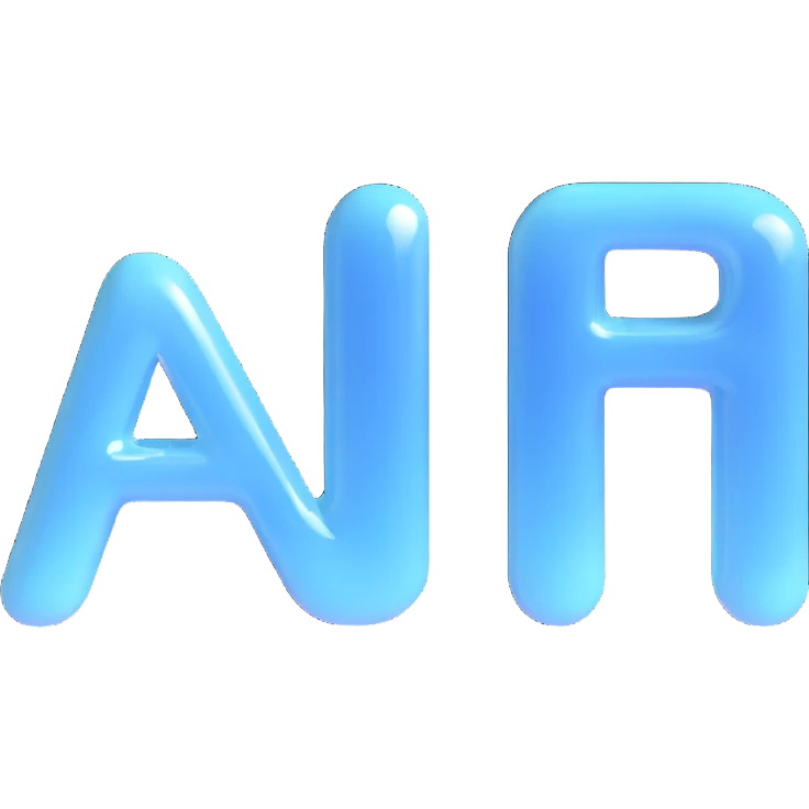 3D emoji of the word AIR, transparent glass-like letters with subtle reflections, floating emoji