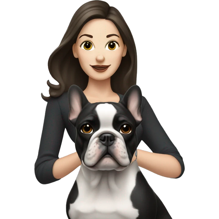 brunette white lady with black french bulldog emoji