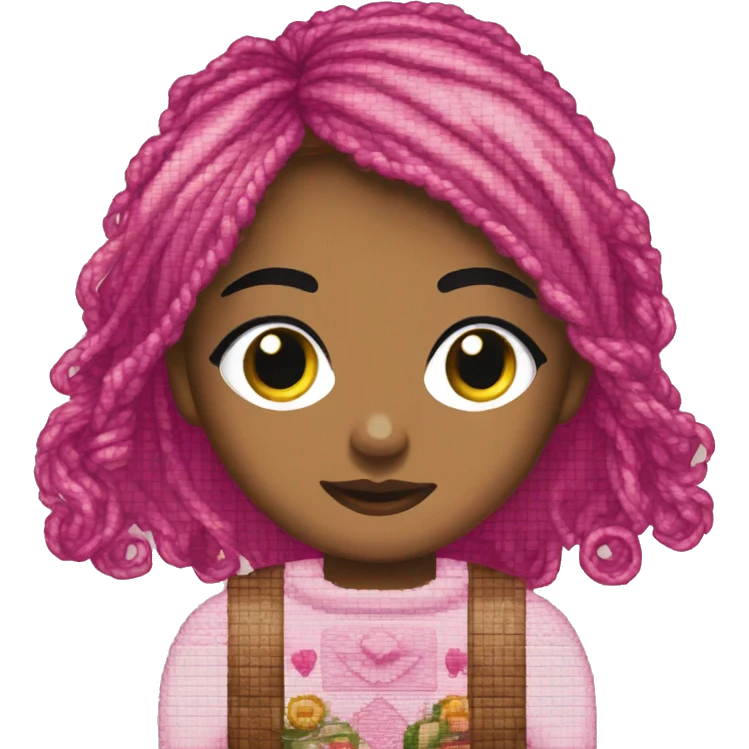 girl in pink cross stitching emoji