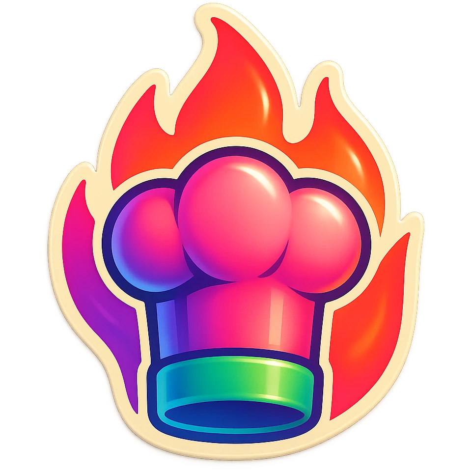 chef's hat in fire emoji, playful and modern with gradient FF4D67, 9D34FF, 10B981 gradient, vibrant, transparent background emoji