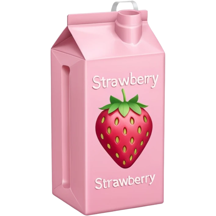 a pastel pink strawberry milk carton with a strawberry pictured on it and it says "strawberry" emoji