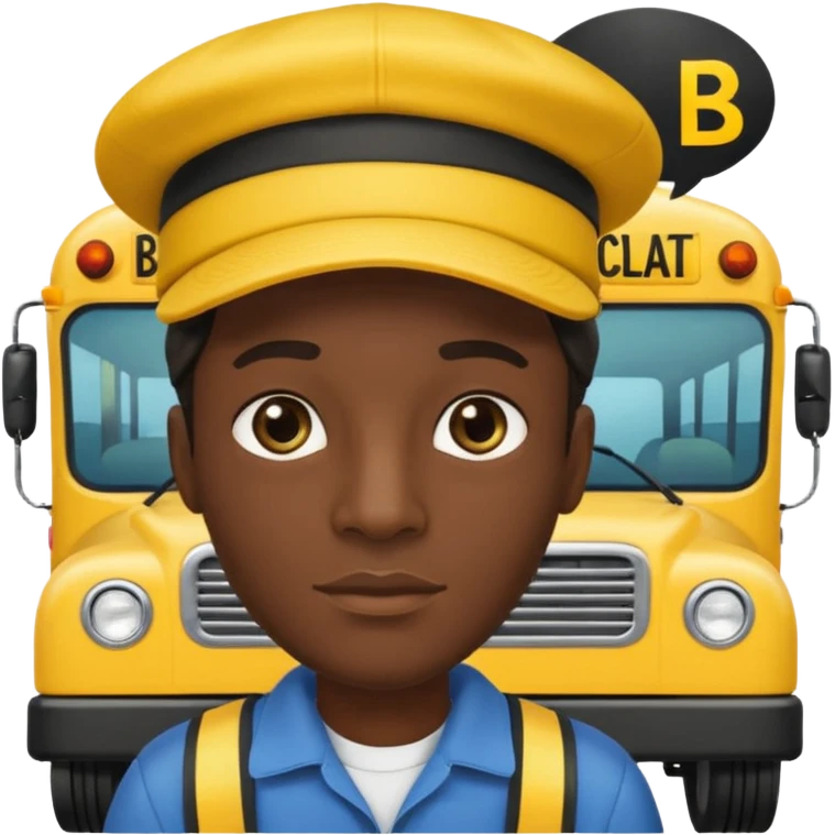 a school bus with a jamaican man saying bomboclat ("BOMBOCLAT' in speech bubble in front of the man) emoji