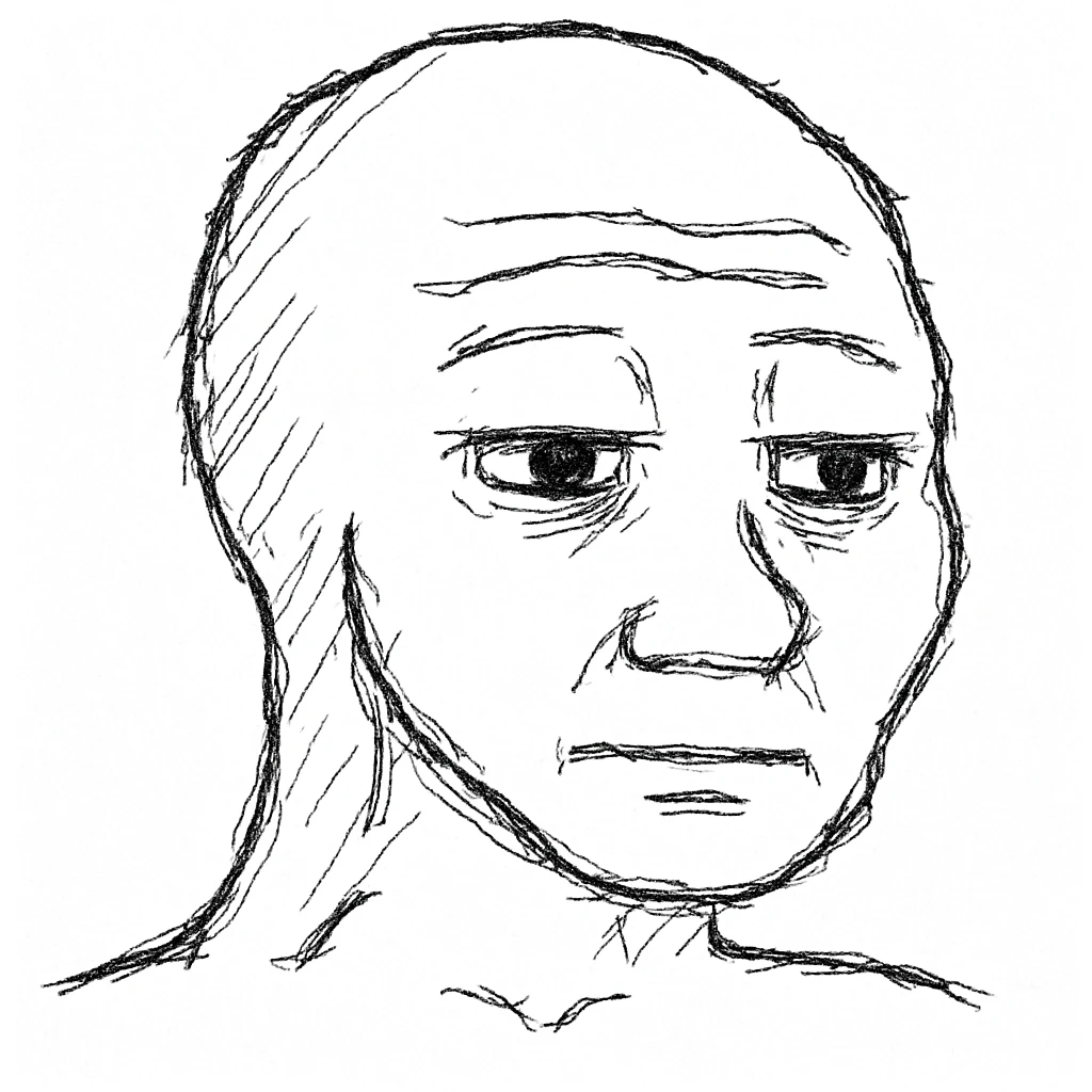 classic Wojak meme face, neutral expression, simple line art emoji