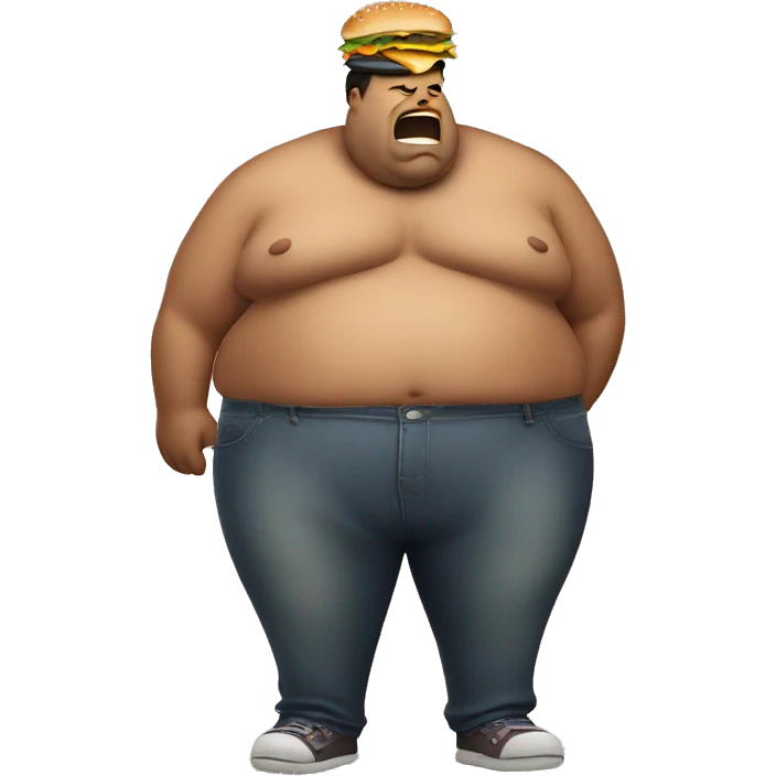 fat stinky shirtless man eating burger emoji