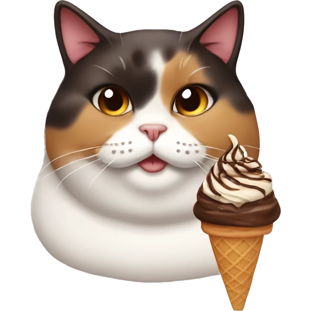 Fat calico cat with chocolate icecream emoji