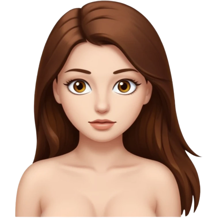 девушка с длинными коричневыми волосами, белой кожей, густыми ресницами и карими глазами с сиськами голыми emoji