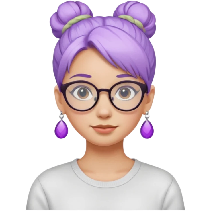 light purple hair girl bun with earrings and glassess emoji