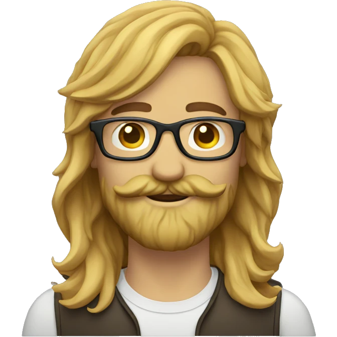 guy with long wavy hair eyeglasses mustache and beard emoji