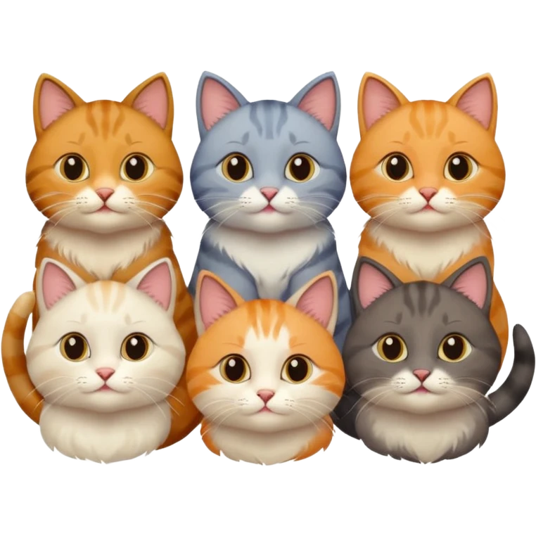 6 cats with different natural coloured coats emoji