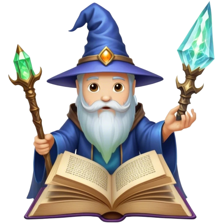 Icon for Fantasy and Sci-Fi Literature: a magical book with glowing pages, surrounded by a dragon, a spaceship, and a wizard with a staff. The icon should capture the adventurous and imaginative world of fantasy and science fiction. Transparent background. emoji