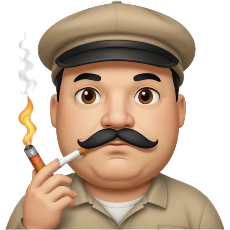 a fat father with a cap and tattoos, a cigarette in his mouth, and a mustache. emoji