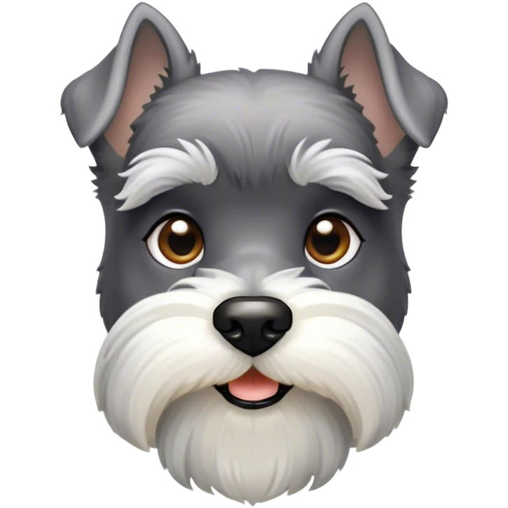 Cinematic Noble Miniature Schnauzer Portrait Emoji, Standing with a proud and stately demeanor, showcasing a sharply defined, salt-and-pepper fur with distinguished eyebrows and a confident, alert expression, simplified yet exquisitely detailed, glowing with a refined, dignified radiance, high shine, exuding intelligence and classic noble charm, soft glowing outline, capturing the essence of a noble Miniature Schnauzer that commands attention with effortless style! emoji