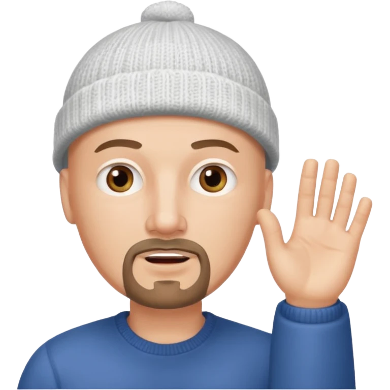White bald with goatee hand raised knit cap emoji