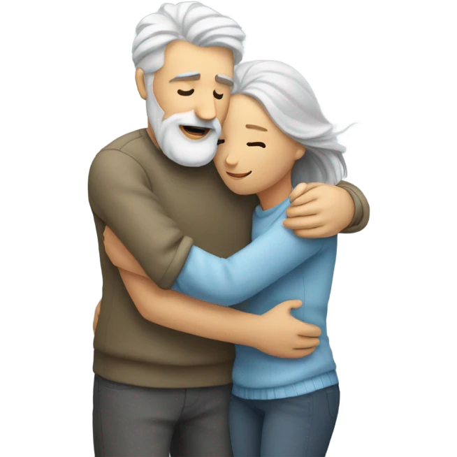 Blonde female friend hug comforting grey haired bearded male friend  emoji