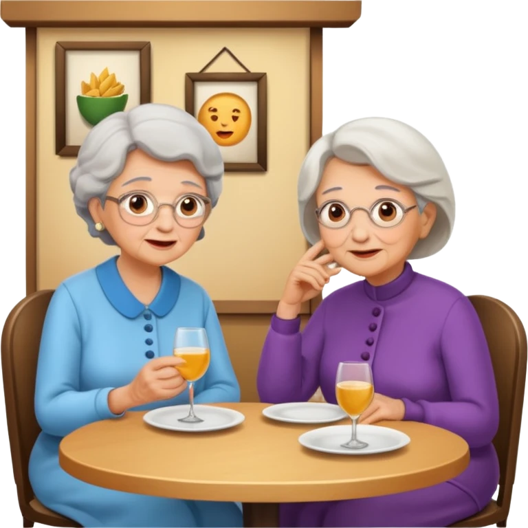 conversación dentro de un restaurant  dos personas y una de las persoans sea una abuela emoji