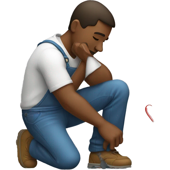 A man  kneeling and crying while trying to repair his girlfriend's broken heart. The heart should be depicted as a broken emoji heart, emphasizing the emotional scene. emoji