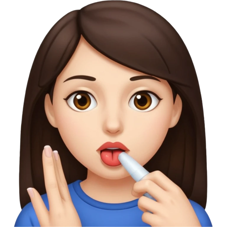 A brunette woman sucking a penis emoji