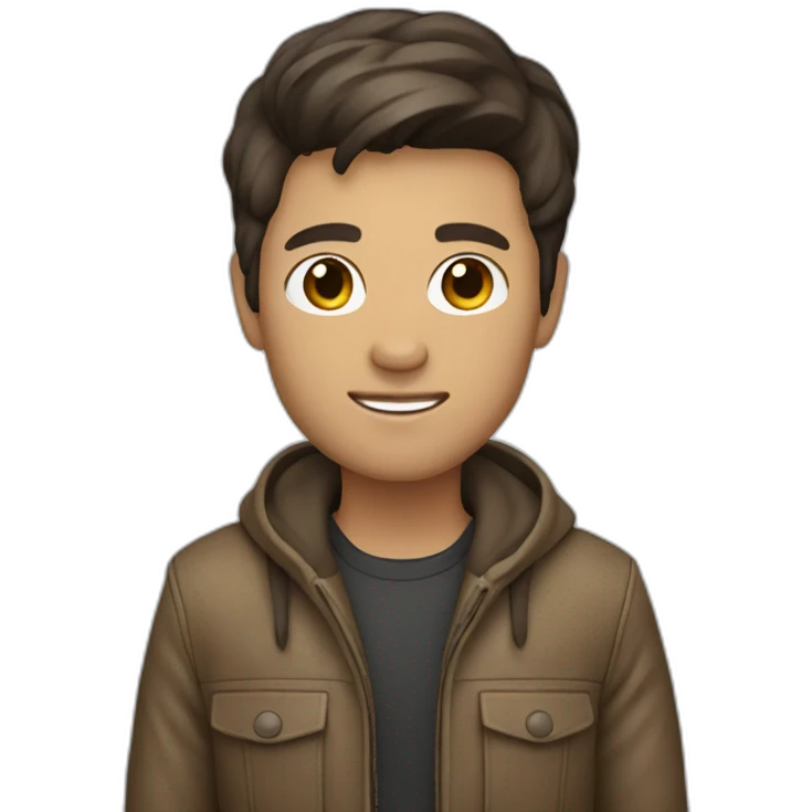 Photographer with dark brown hair, light brown leather emoji