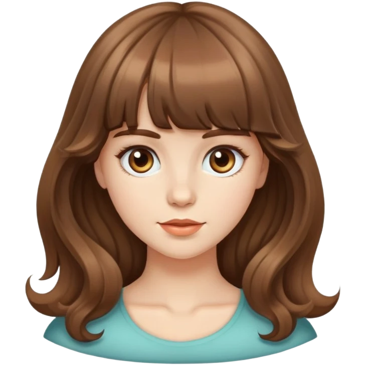 Caucasian girl with brown blunt bangs and big wavy hair emoji