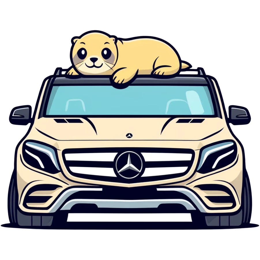 A seal on top of a Benz suv emoji