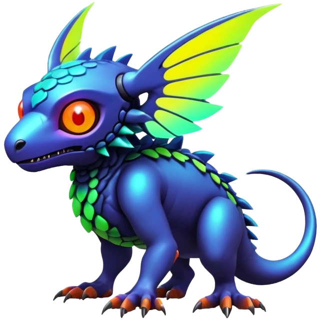 Tropical exotic futuristic lush warm-colored modern colorful neon-colored cyber-Fakémon-Digimon-Trico-creature emoji