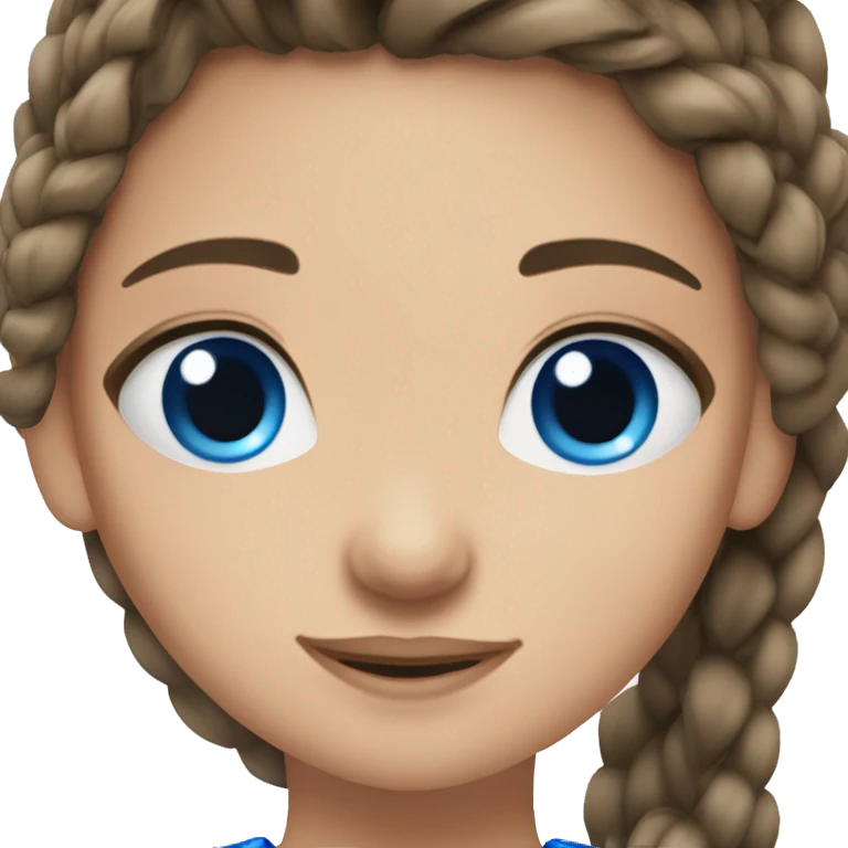 Brunette girl with blue eyes, braided in 2 spikelets and in eyes glitter emoji