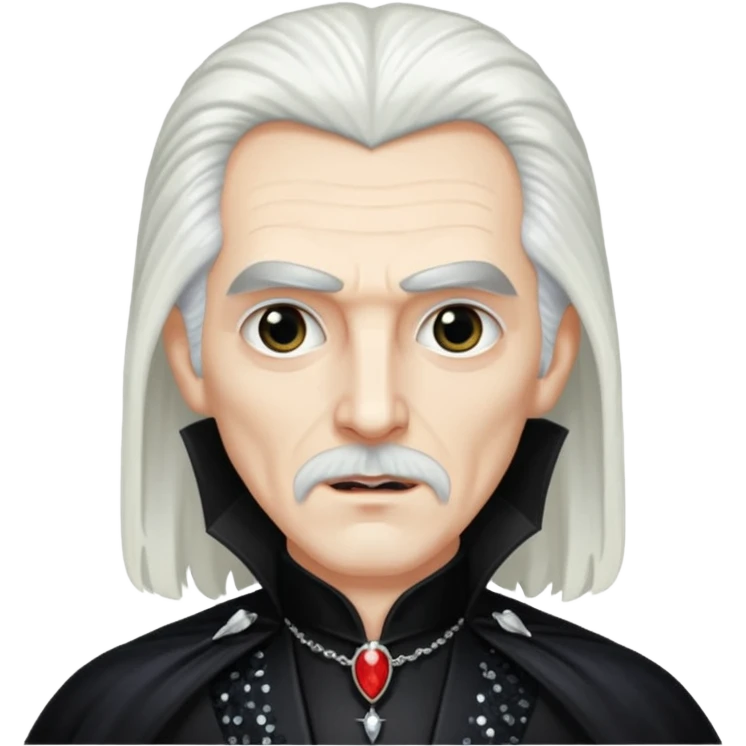 Count Dracula with long white hair, black sequin outfit  emoji