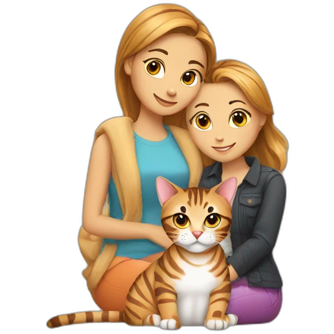 Bengal cat with lesbian couple emoji