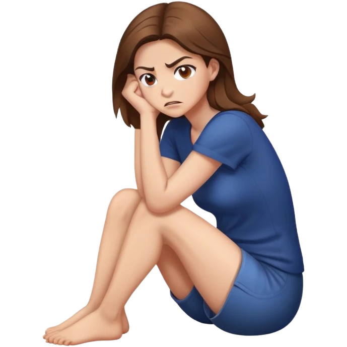angry woman with brown hair sitting in profile on a floor hugging her knees avoiding conversation  emoji