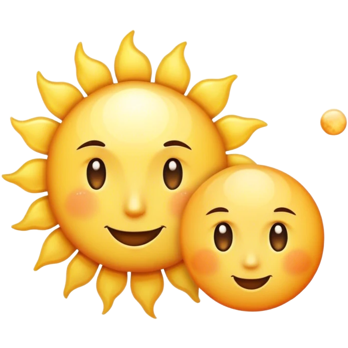 a really bright  big sun and a small moon who shines because of it. the sun is bigger and the moon bright too beside it emoji