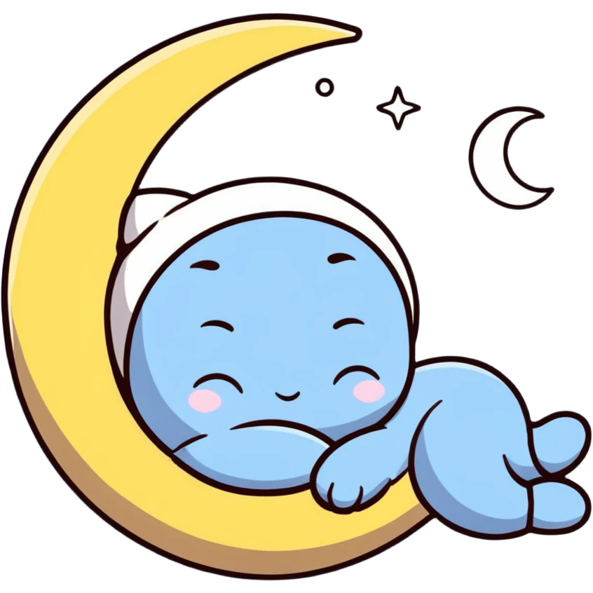 cute cartoon moon sleeping with a nightcap emoji