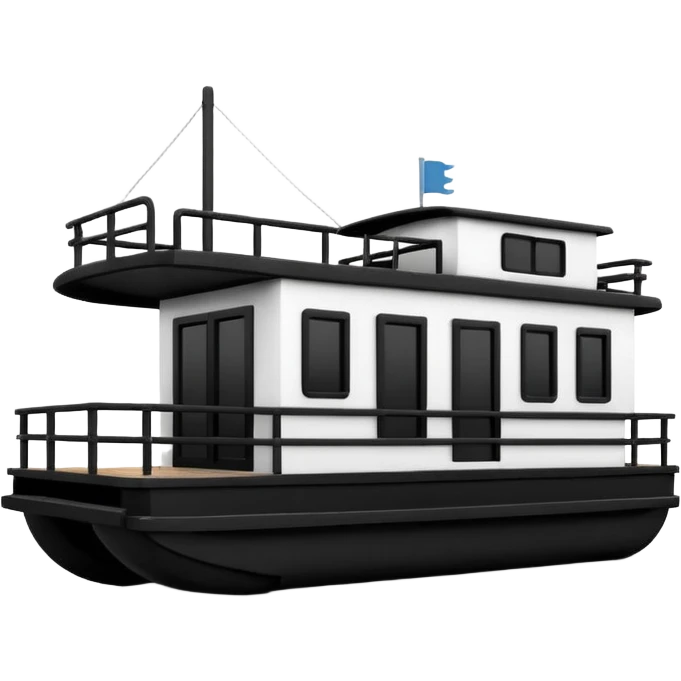 Simple black and white houseboat as basic and small as possible emoji