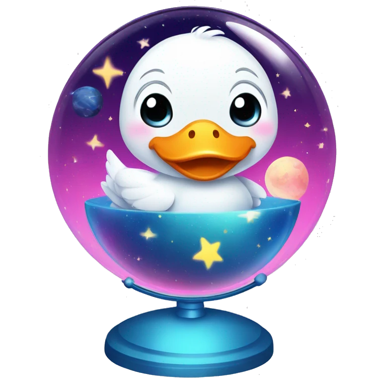 Kawaii colorful baby goose in a space globe emoji