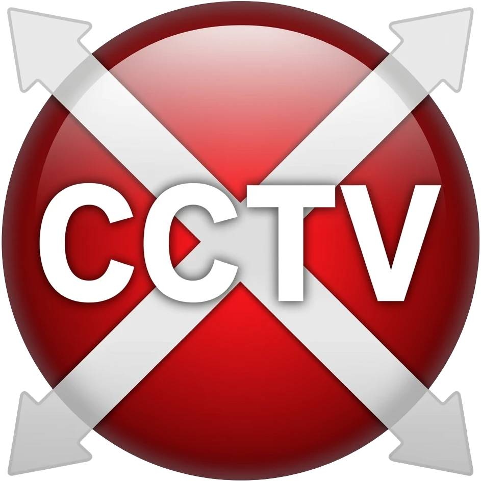 Red filled circle with white X and arrow end points on the X. CCTV in the centre emoji