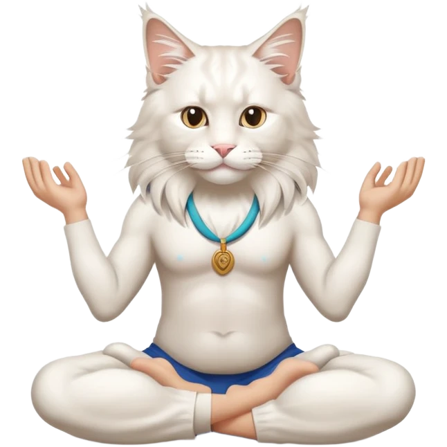 White Maine Coon doing yoga girl emoji