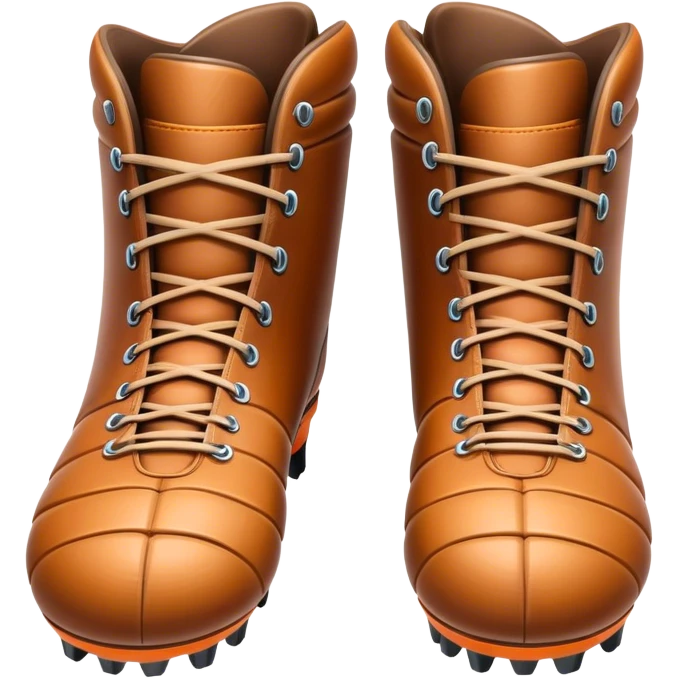 Cinematic Realistic image of a pair of rugby boots, showcasing sturdy leather construction, detailed cleat patterns and textured surfaces, illuminated by vibrant outdoor lighting that captures their athletic purpose emoji