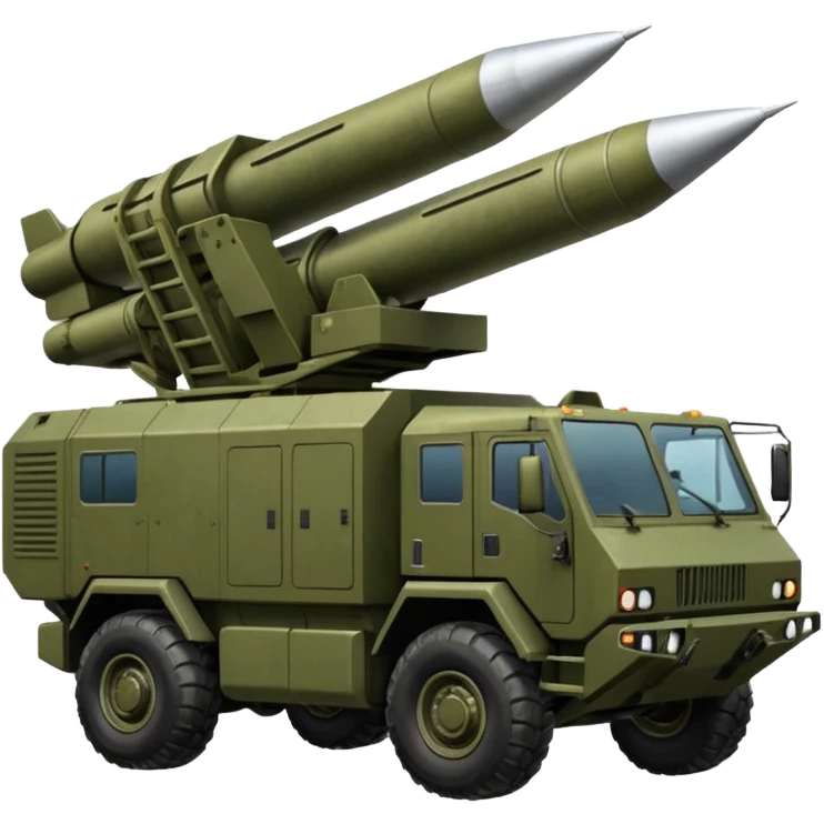 HIMARS military vehicle emoji, very realistic, three-quarter view, six rocket tubes, cabin, military style emoji