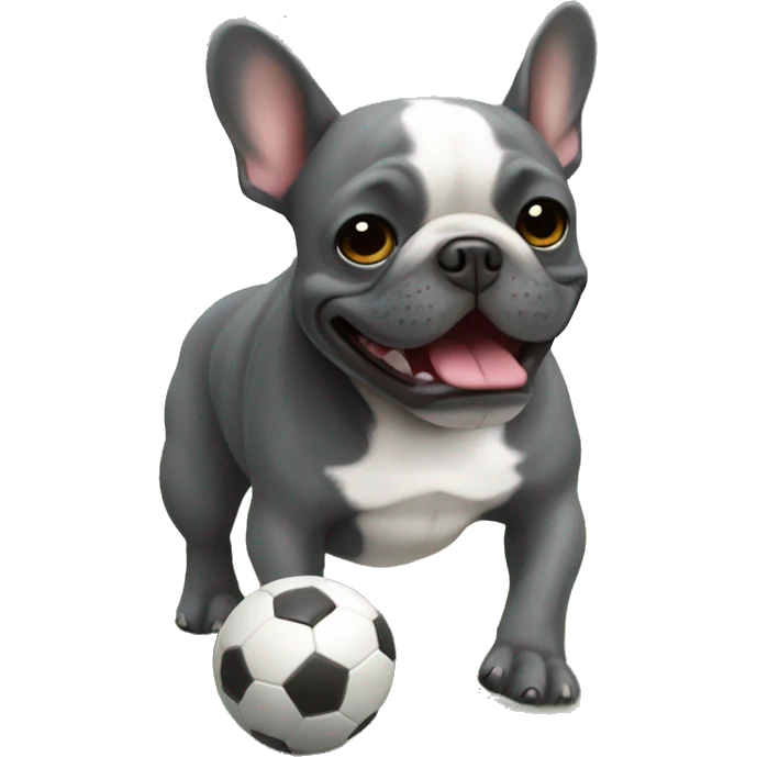 dark gray french bulldog playing soccer emoji
