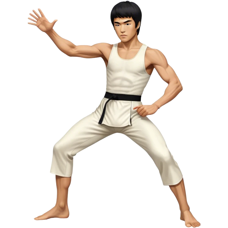 Cinematic Realistic portrait of Bruce Lee, shown as a legendary martial artist in a dynamic, powerful pose with modern athletic attire and finely detailed muscle definition, rendered in dramatic action lighting emoji
