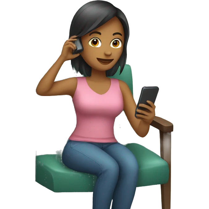 women sitting on chair with phone emoji