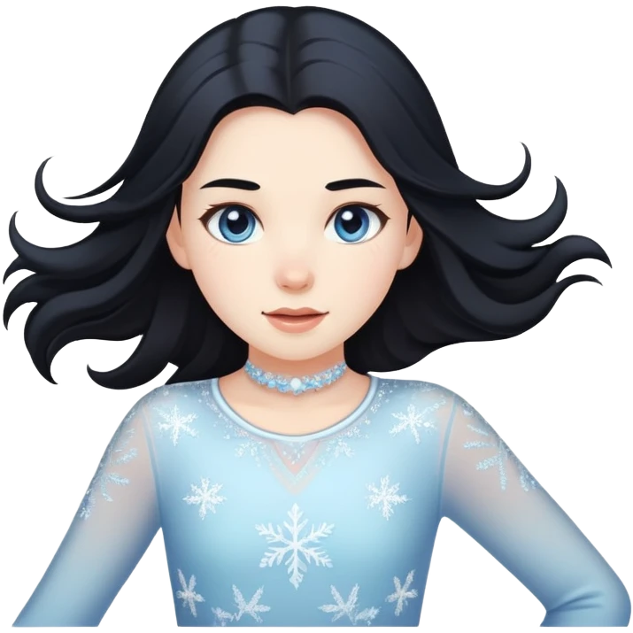 pale girl with long black hair ice skating, iOS emoji style emoji