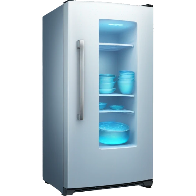 fridge with blue hologram dishes emoji