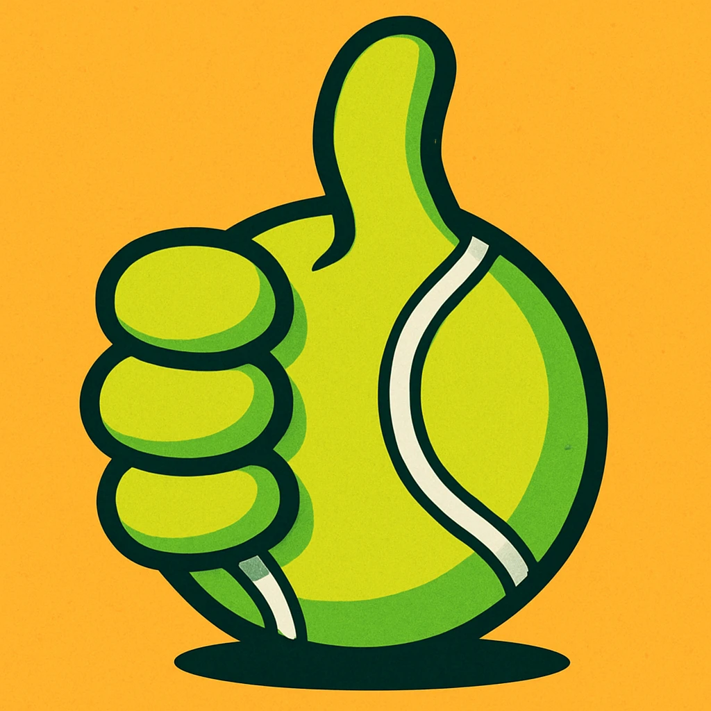 cartoon thumbs up in the shape of a tennis ball, vibrant colors, energetic style emoji